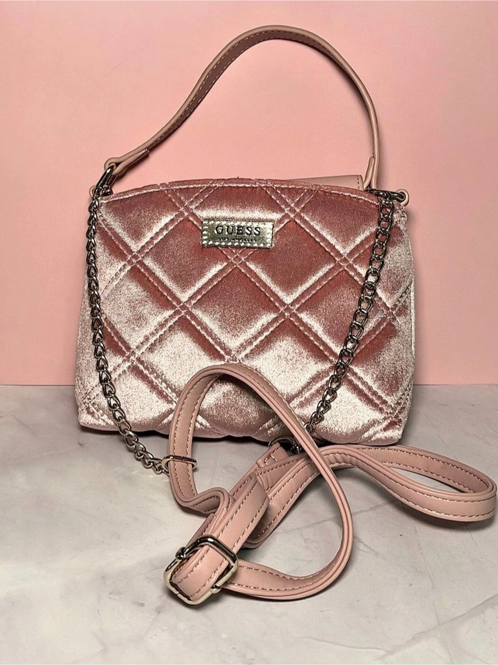 💗 Guess Pink Quilted Top Handle Crossbody Bag